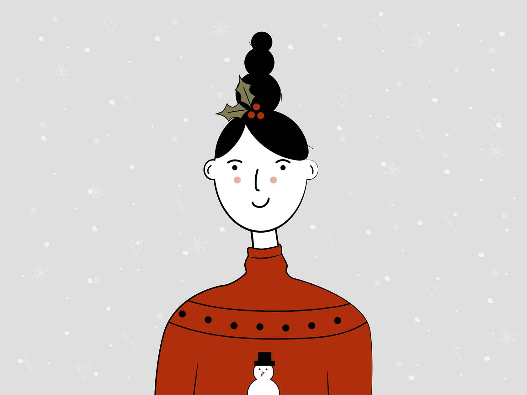 Girl in Christmas Sweater Illustration