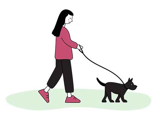 Girl Walking The Dog Illustration