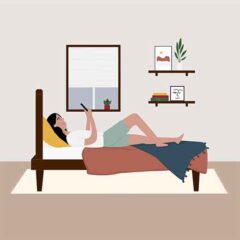 Girl using Phone in bed Illustration