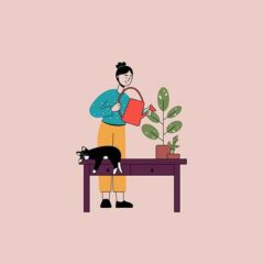 Girl Watering Plant Illustration