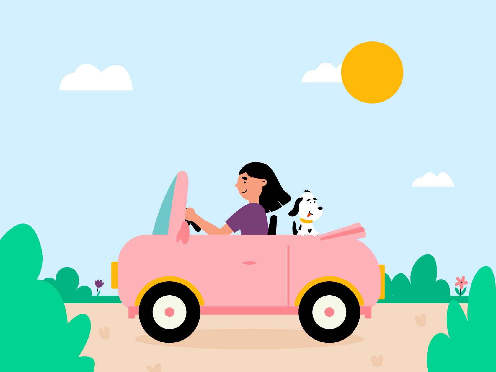 Road trip with dog illustration