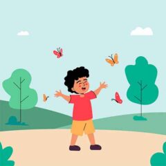 Kid Chasing Butterflies Illustration