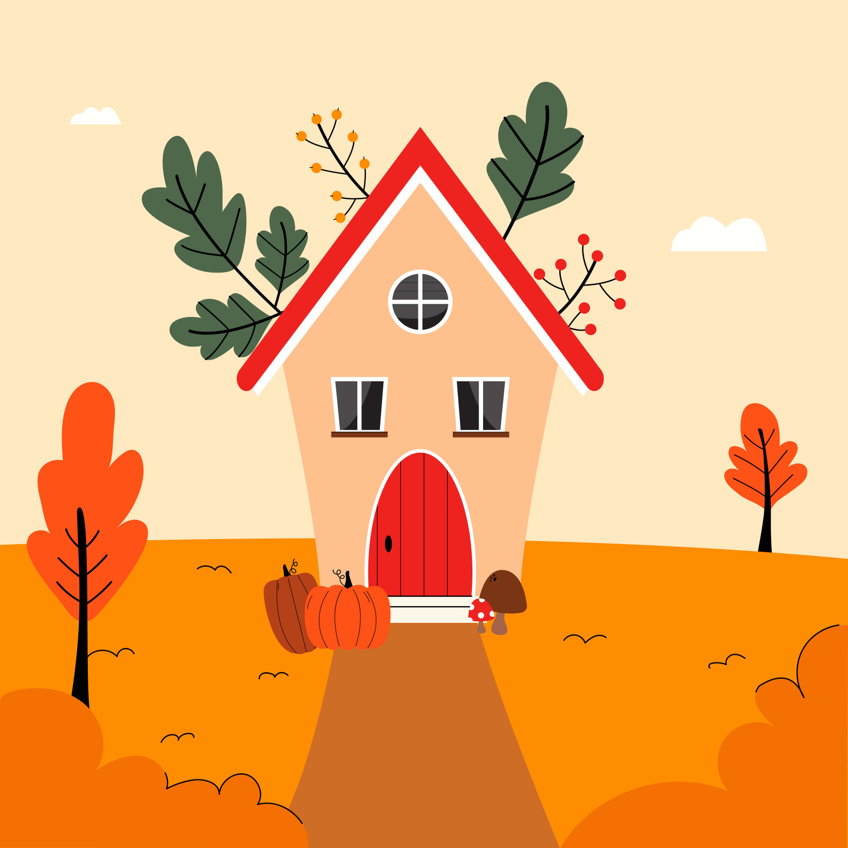 Free House in Autumn Illustration