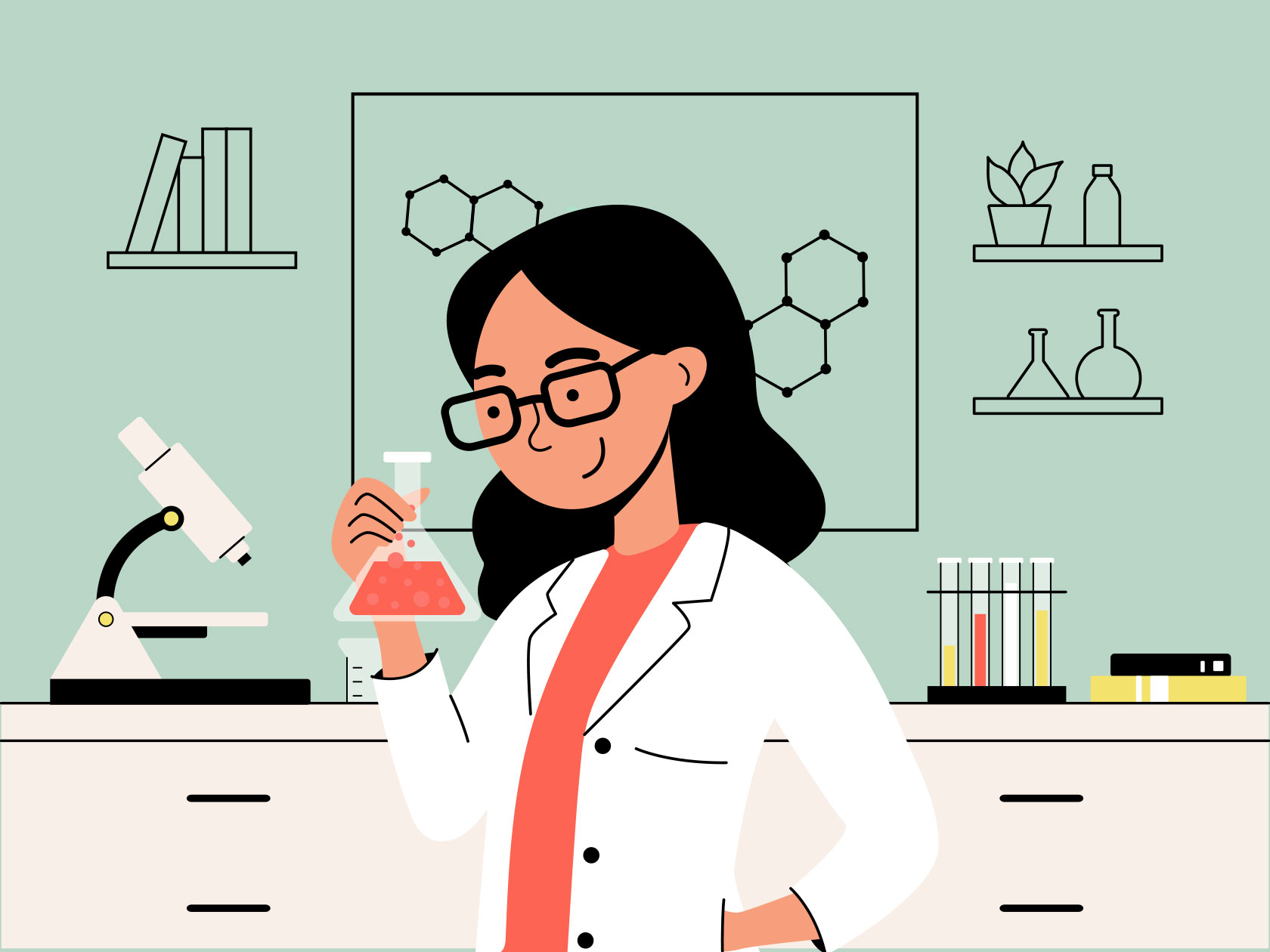 Free Female Scientist in a Lab Illustration