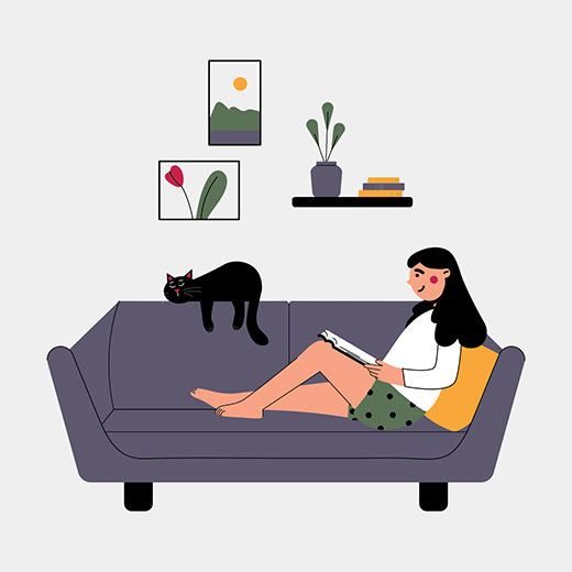 Free Girl Reading in Her Living Room Illustration