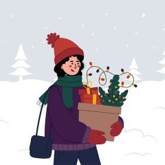 Free Girl Holding Christmas Gifts Box Illustration