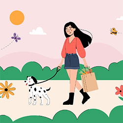 Free Spring Walk with Dog Illustration