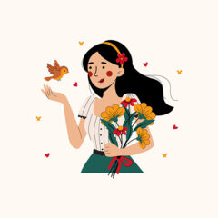 Free Girl Holding Flowers Illustration